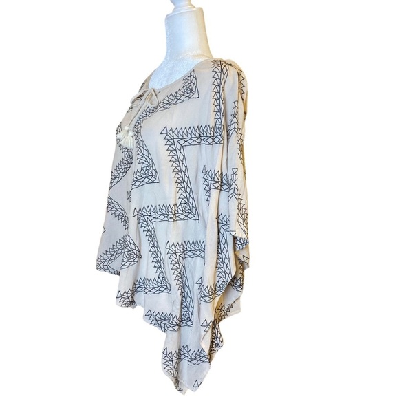Lovestitch Bohemian Rayon Light Tan Top with Black‎ Zigzag Geometric Design S/M - Picture 6 of 11